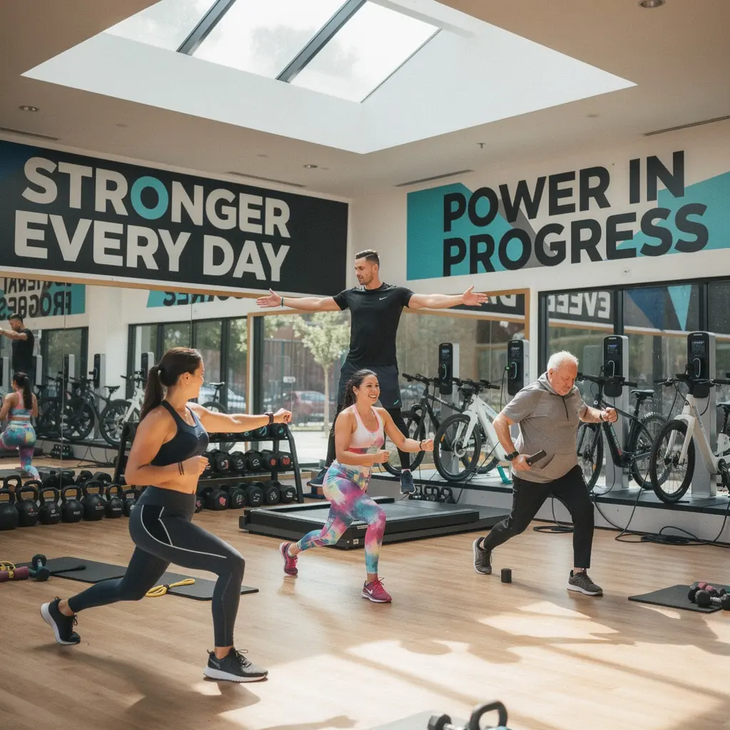 Fitnesstrainer, der während des Trainings eines Kunden auf eine Ladeeinheit zeigt