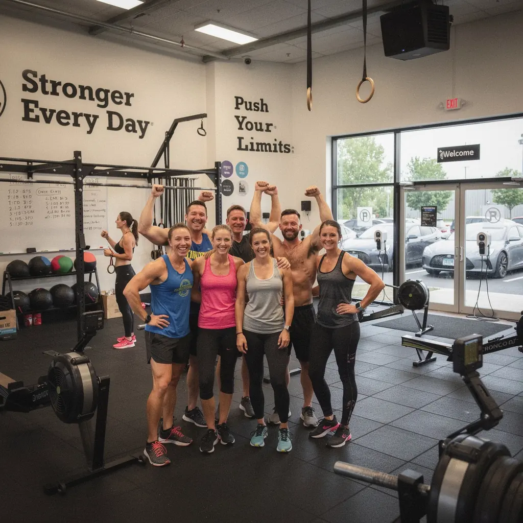 Ladeeinheit für Elektrofahrzeuge vor einem modernen Fitnessstudio