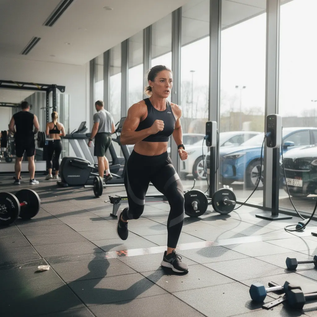 Ein Sportler, der wГ¤hrend des Trainings sein Elektrofahrzeug an einer Ladestation auflГ¤dt.